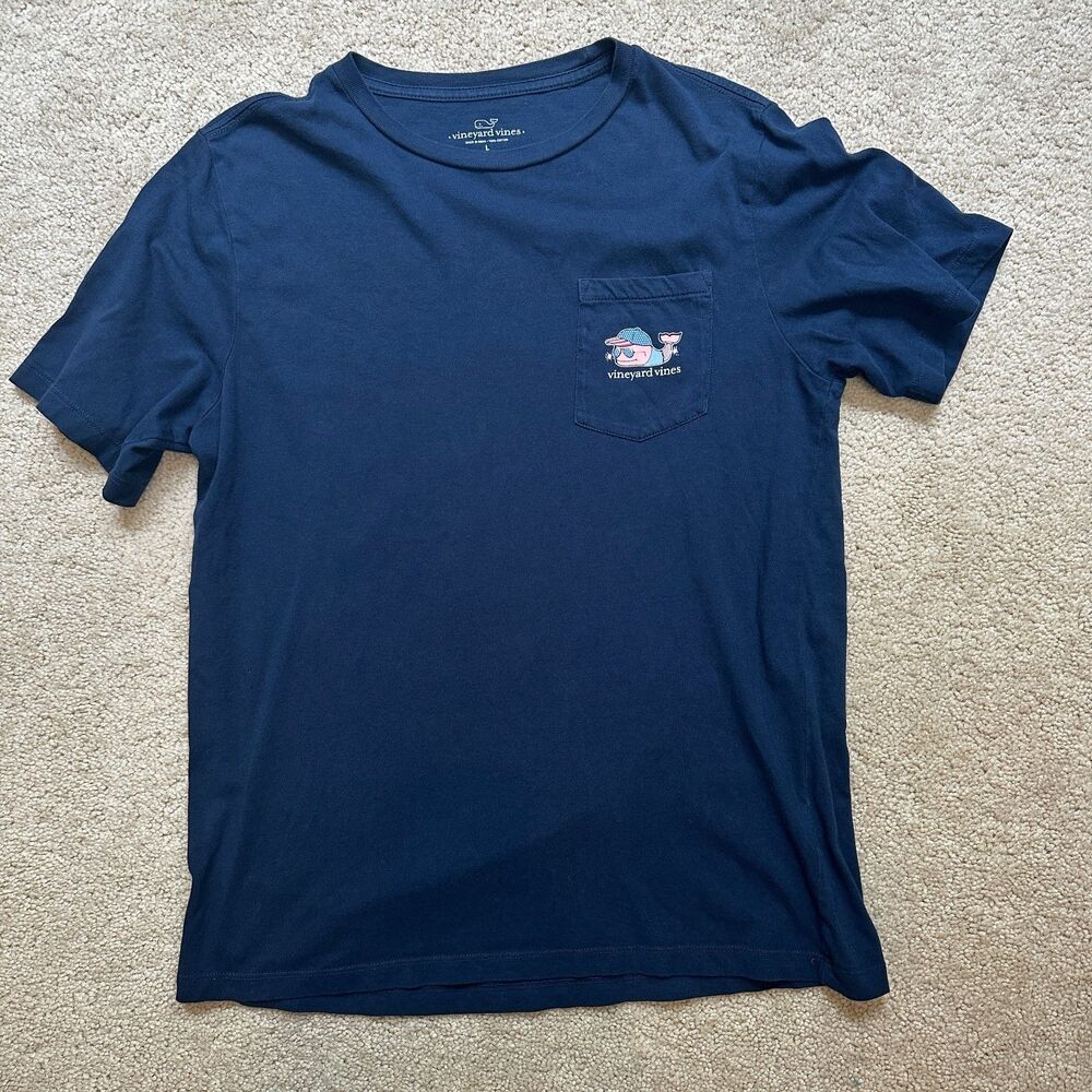 Vineyard Vines Whale Pocket T Shirt Youth Large Blue Patriotic Fireworks USA